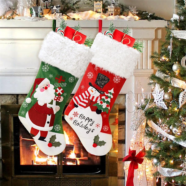 2 stycken juldekoration jultillbehör Hängande julstrumpor Gammal man Snögubbe Flanellsockor julstrumpor presentpåsar