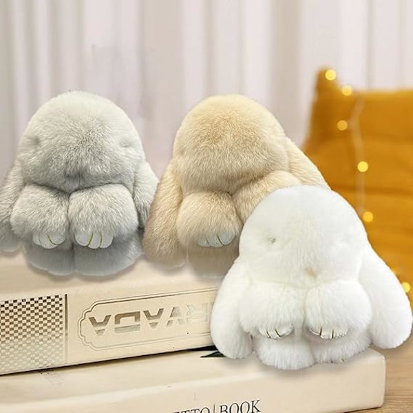 Håndlavede bløde kanin pompom charms, fluffy kanin pels dukke charms, sød plys kanin gave til bil nøglering håndtaske dekor D