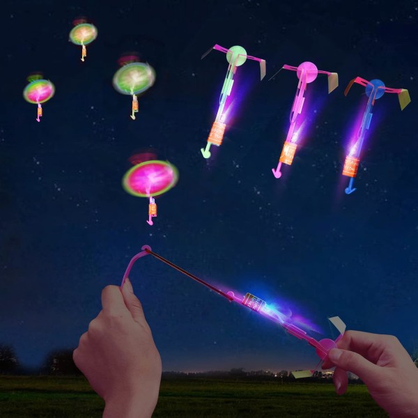 10-25 LED-lennokkisettiä, ritsat + itsevalaiseva helikopteri, lentävä lelu ulkolelut jotka loistavat pimeässä juhlatarvikkeet 20pcs