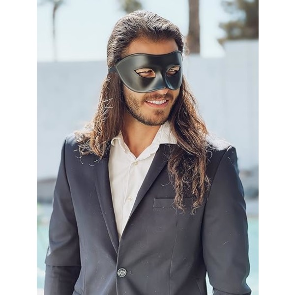 Lyxmask - Venetiansk maskeradmask för män - Olika färger - Kostymfesttillbehör - Premium Halloween-mask Svart