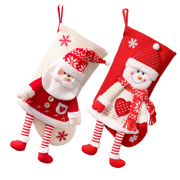 Stickad julstrumpor Väska Stereo Snowman Presentpåse Julafton Godis Sockor Julklappssockor för barn