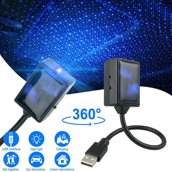 USB Bil Interiør Atmosfære Stjernehimmel Lampe Ambient Stjerne LED Projektor Lys, Blå