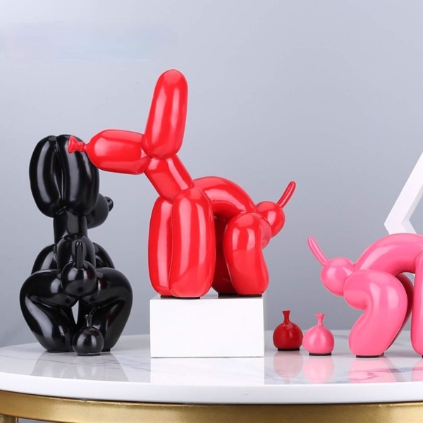 Squat Ballong Hund Staty Harts Skulptur Heminredning Modernt skrivbord Kontor Heminredning Tillbehör för vardagsrum Djurfigurer (svart)