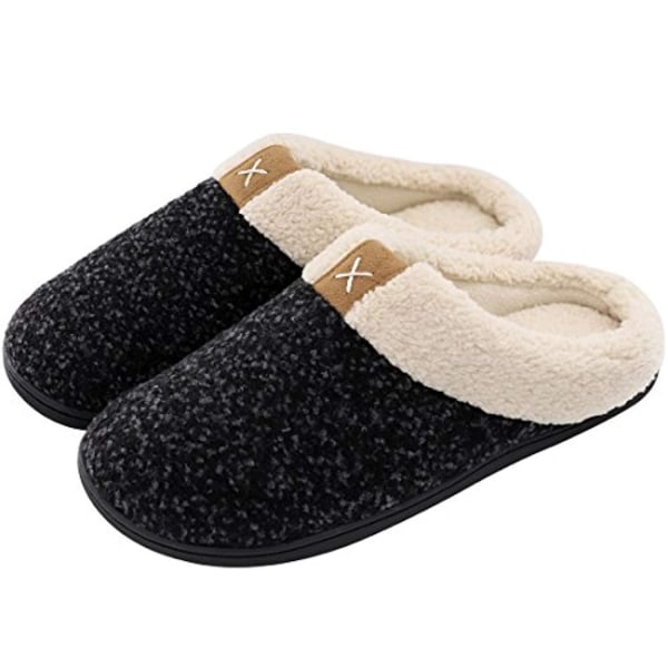 Herrtofflor Memory Foam Comfort Fuzzy plyschfoder Slip On Indoor Outdoor Home Shoes (svarta, 10-11)