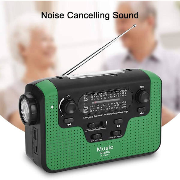 FM/AM/SW Utomhus nödradio - LED-ficklampa - Solcellsdriven - Kan ladda telefonen i nödsituationer (grön)
