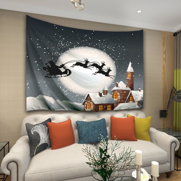 Färgglada Stjärnor Jul Flygande Släde Design Väggtapet Polyester Tyg Snö Väggtyg Sovrum Vardagsrum Gobeläng 130*150CM