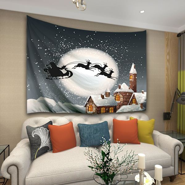 Farverige Stjerner Jul Flyvende Slæde Design Vægophæng Polyesterstof Sne Vægklæde Soveværelse Stue Tapet 130*150CM