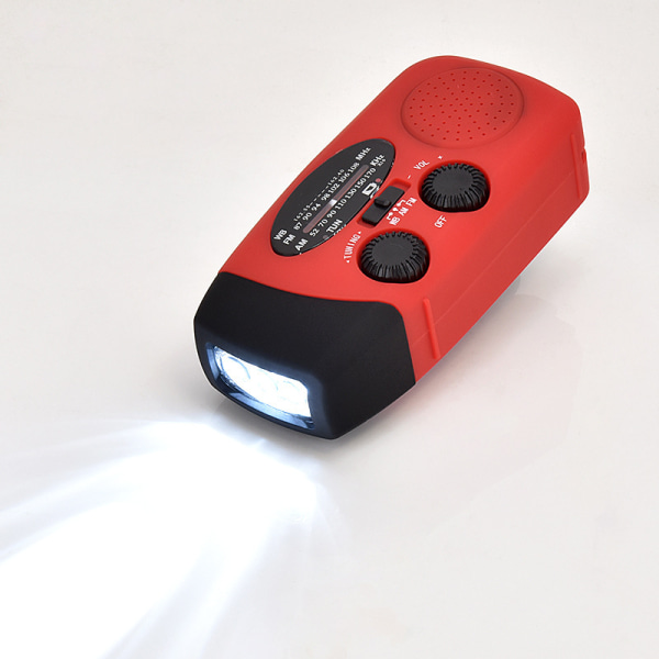 3LED-ljus Nödljus Trådlös Väder Solar Handvev Katastrofförebyggande Radio Flerfunktions Bärbar Radio (1 Pack, Röd)