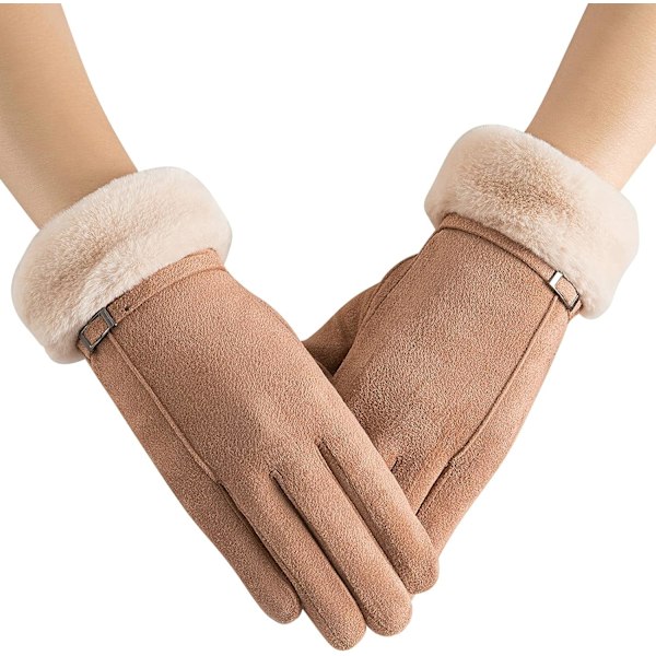 Kvinnor Vinterhandskar Varma fleecefodrade Stretch Tjocka Handskar Pekskärm SMS Vinterhandskar i kallt väder för kvinnor (Khaki -2) khaki