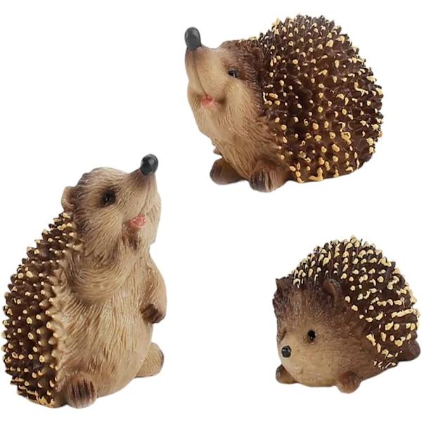 3st trädgårds-igelkottsstaty, djurskulptur, hantverksdekoration av hartsträdsfigurer, miniatyrliknande landskapsprydnad för uteplats