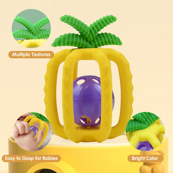 Baby tandlegetøj, 0-6 måneder gammelt baby tandlegetøj, BPA-fri fødevaregodkendt silikone, ananas tænder, perfekt babygave