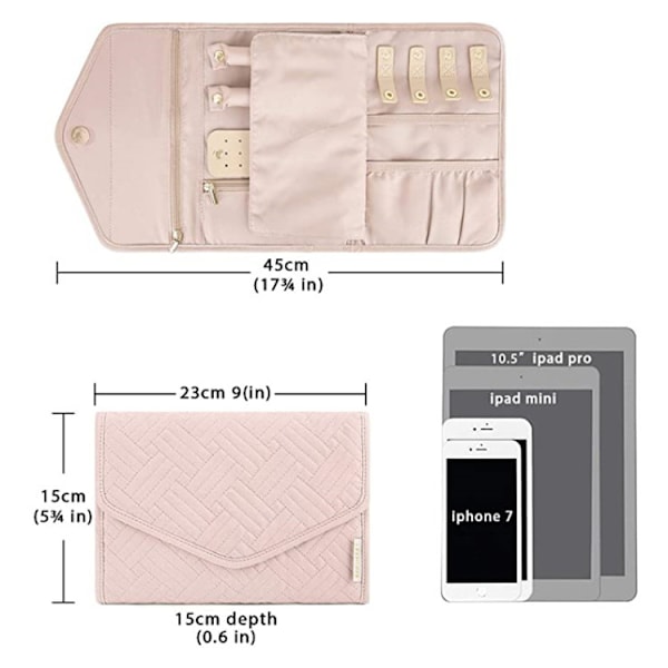 Rejse Smykke Organizer, Foldbar Smykkeæske til Rejser, Blød Læderholder til Øreringe, Halskæder, Ringe (pink)