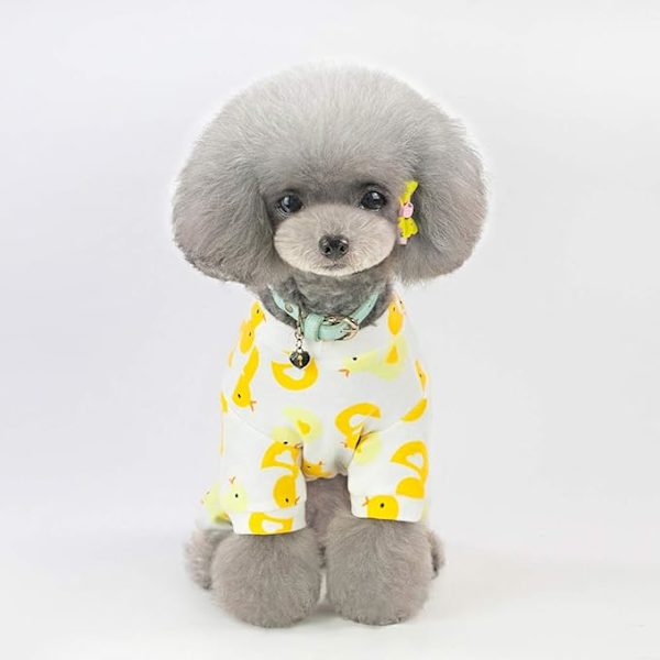 Kjæledyrklær, Firedelt Hundedress, Bomulls Kattedrakt, Valpepysjamas for Små og Mellomstore Hunder (XXL, And)