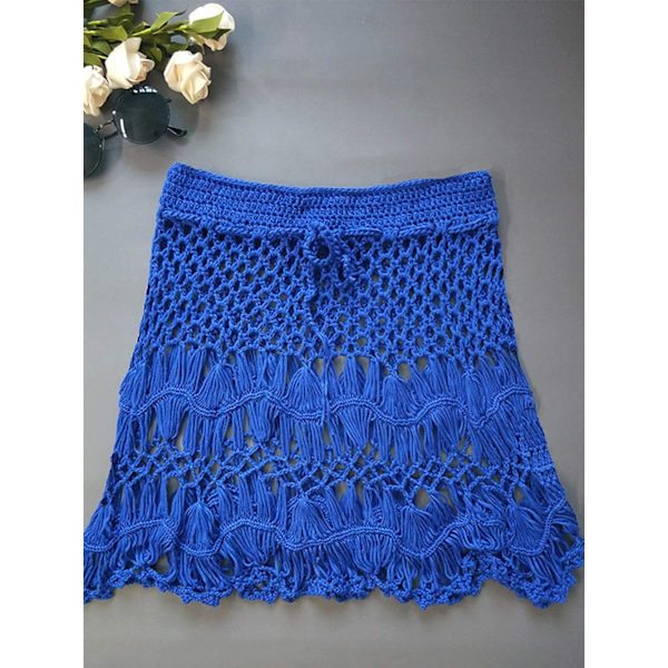 Hæklet Sarong Nederdel, Gennemsigtig Sexet Sarong til Badetøj Kvinder, Net Høj Talje Sarong (Blå)