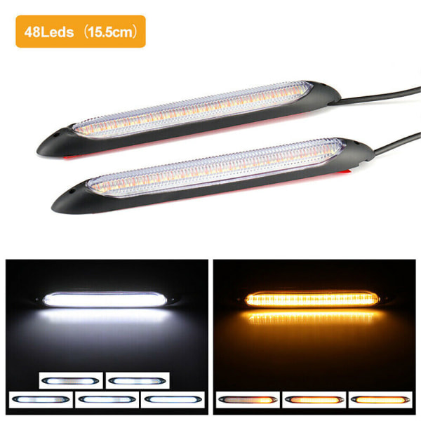 2x DRL LED Lyslist Frontlykt Dagkjørelys Sekvensiell Blinklys Lampe, 15.5 cm