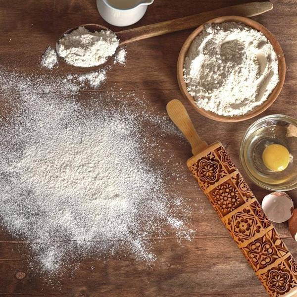 Prege Kjevle, Kjevler for Baking, Jul Tre Kjevle i Tre, Dyp Gravert Prege Kjevle Kjøkken Dekor Verktøy for Baking Em