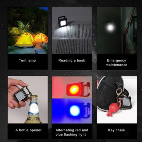 2ST LED-nyckelringslampa med multifunktion kan bära magnet snabbladdning nyckelring ficklampa COB flasköppning campinglampa