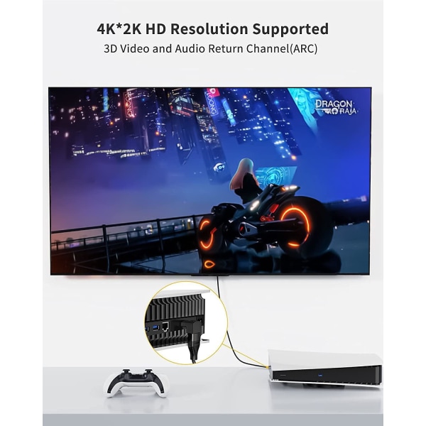 HDMI hane till hona-adapter, CableCreation 2-pack 90 och 270 graders uppvinkelomvandlare, platt L-formad HDMI-förlängare för vägg-TV, Roku, PS5, Fire Stick,