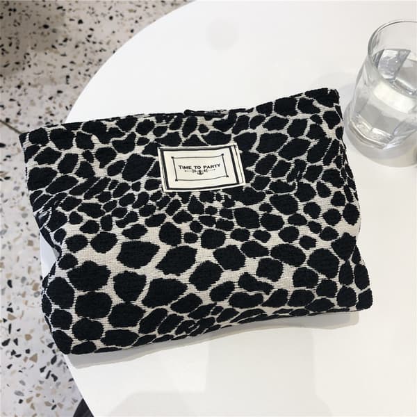 Svart och vit leopardmönstrad necessär canvasväska necessär damhandväska (leopardmönster)