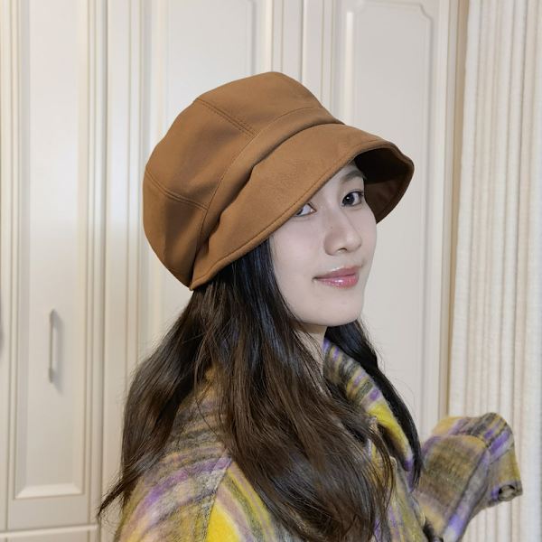 Hösten och vintern åttkantig hatt Mångsidig Casual målarhatt med ren skönhet (brun)