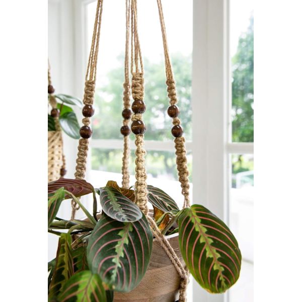 2 st Växthängare Inomhus planteringskorg Hängande korg Blomkrukhållare Jute rep med pärlor utan tofsar, 89cm