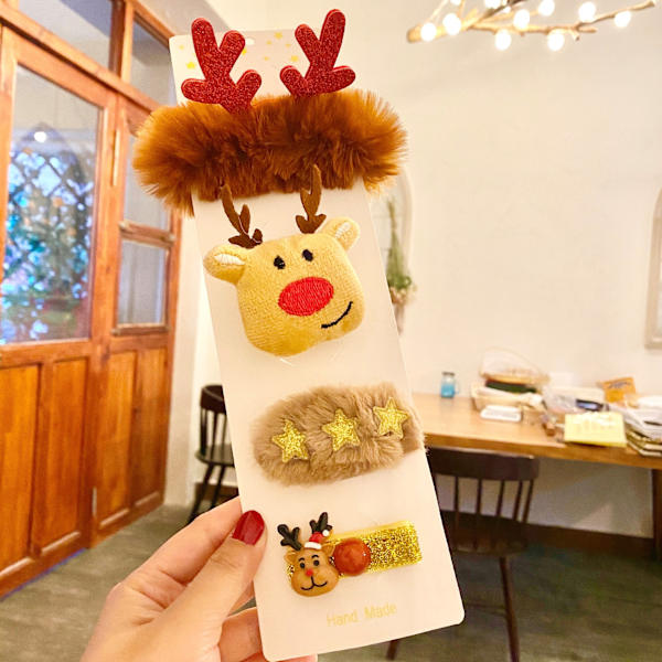 Jul Håraccessoarer Gummiband Brosch Set Julklapp Present (hjort)