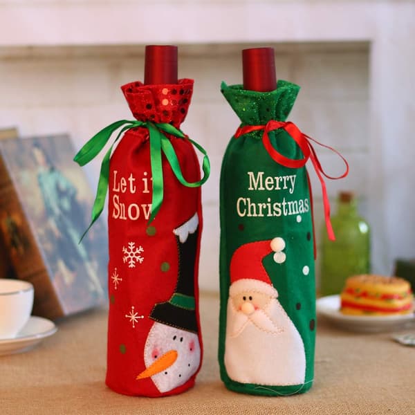 6 st Jul Vinflaskor Omslag - Tomte Snögubbe Tröja Vin