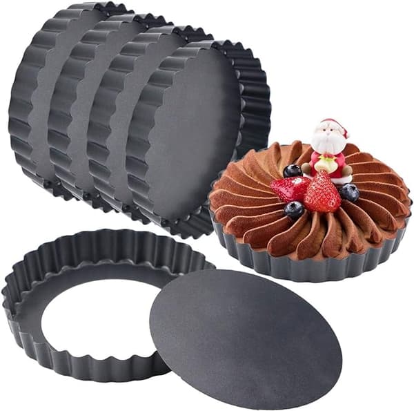 Set med 6 quicheformar, non-stick, räfflad botten, mini pajformar, 12,7 cm.