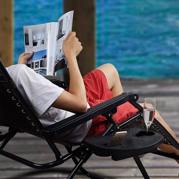 1 stk. Oval Zero Gravity Stol Kopholder, Clip-on Side Lænestol Kopbord, Zero Gravity Loungestol Kopholder Bakke med Mobiltelefon Slot - Sort