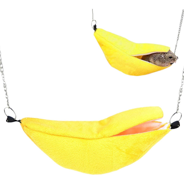 A/A Husdjurshamsterbädd, hängande bananform, varm hängmatta för husdjur, hamster, iller, ekorre (gul)