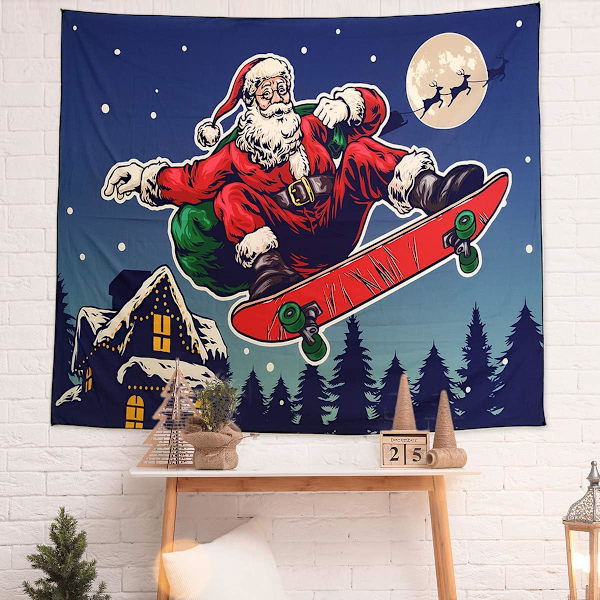 Jultapet Hippie Jultomten Gobeläng Julklapp Renmåne Natt Gobeläng Väggupphängning för rummet Hem Juldekorationer (tomten, 51,2" X