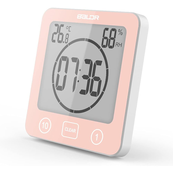 Badrumsklocka, Vattentät Duschklocka med Touch Control, Digital LCD-larm, Hygrometertermometer, Nedräkningstimer, (röd)