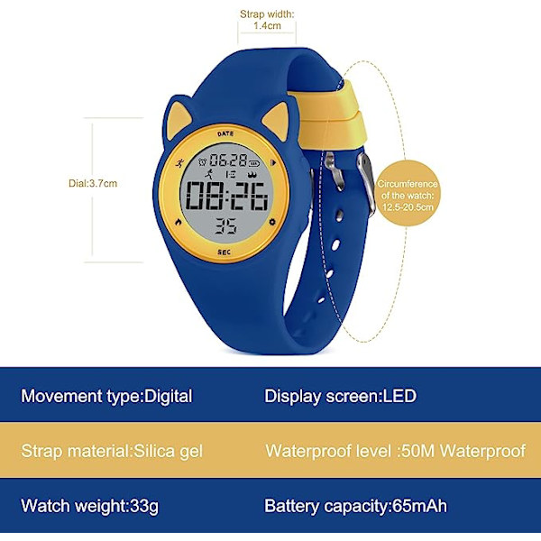 Klockor Digital watch för flickor Pojkar, fitness med väckarklocka, stoppur, vattentäta klockor utan app för tonåringar, elever i åldrarna 5-12