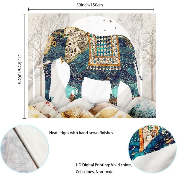 Elephant Forest Moon Tapestry Gobestry, Bohemian Hippie Boho Trippy Indie Estetisk Wall Tapestry, Mystical Estetic Vintage Wall Hanging Home Deco