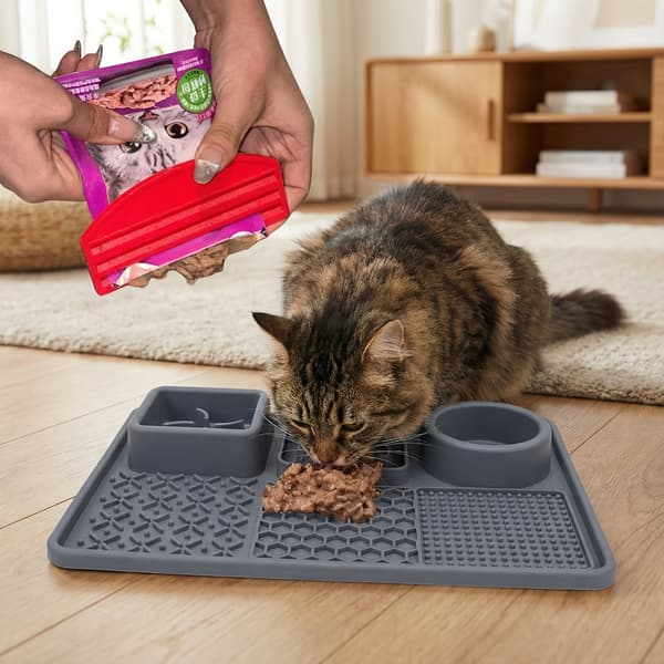 Kattmatsdispenser | Plastskrapa för våtfoder, perfekt för kattungar och huvudmåltider, för användning utan att smutsa ner händerna, batterifri Red