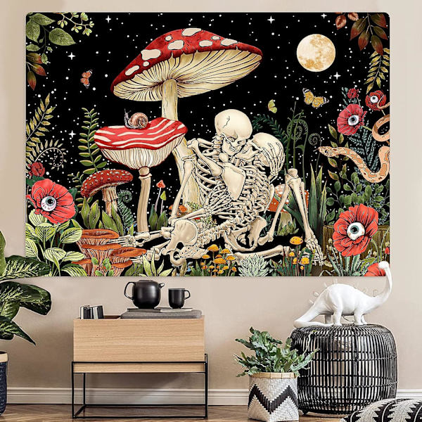 Svamp Skalle Gobeläng Skelett Blommiga Gobelänger Trippy Flower Gobeläng för sovrum Estetisk Hippie Cool Nature Moon Star Wall Gobeläng för Dorm Li