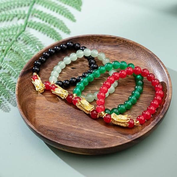 2024 Nyttår Dragens perlebesatte Strech Armbånd Justerbart Grønn Jade Krystallperler Kinesisk Zodiak Dyre Dragehode Sjarm Armbånd Nyttårs Smykker Gaver