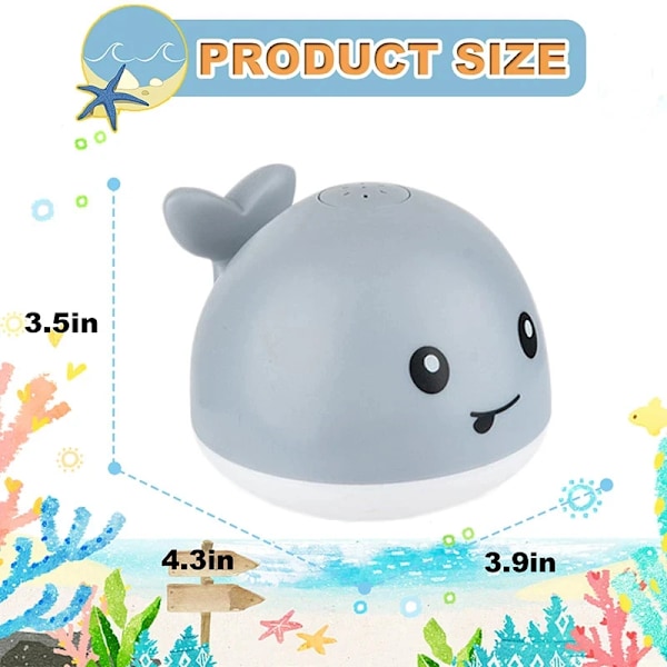 Baby Badleksaker, Whale Auto Spray Vatten Badleksak med LED-ljus Spray Fontän vit val