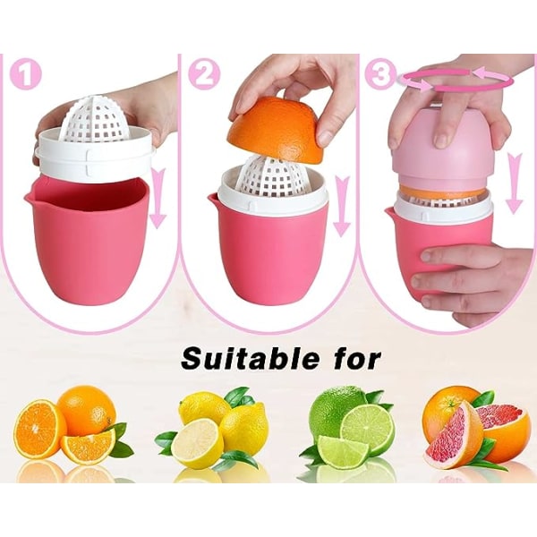 Manuell Sitruspresse med Unik Sitronformet Design To Bruksmoduser for Ulike Frukter (Rosa)