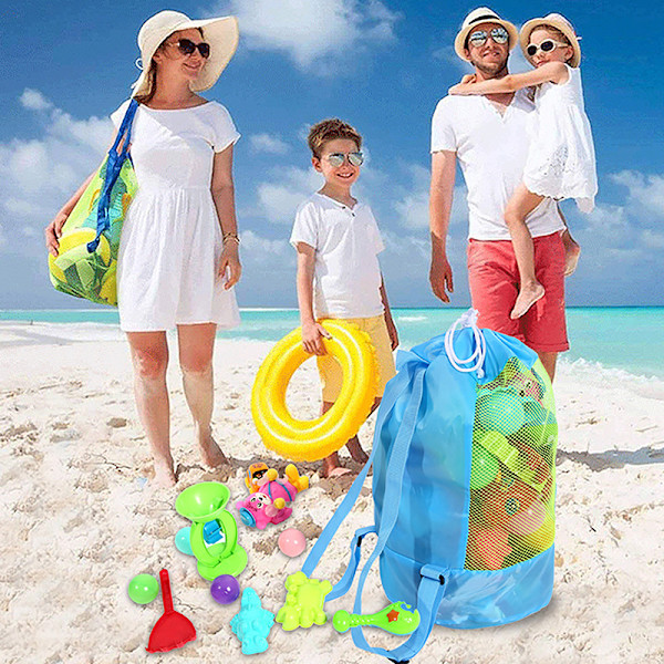 Beach Toy Mesh Hopfällbar strandväska Strandförvaring Svart