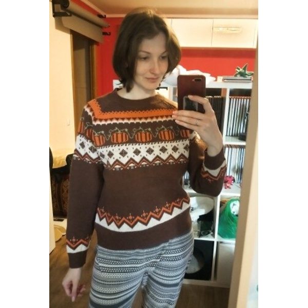 Halloween tröja Boho pumpa stickade tröjor kvinnor kaffe extra large medium