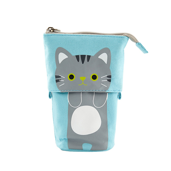 Söt enkel multifunktionell pennhållare case canvas case Gray Cat 498