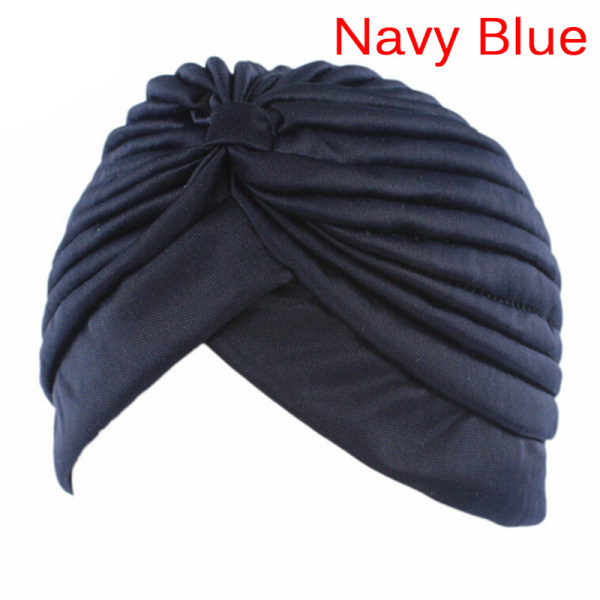 Mode män kvinnor stretchbar mjuk indisk stil turban hatthuvud Marinblå Navy Blue