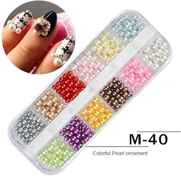 Nageldekorationer för nail art USA skimrande pulverpaljetter 12-rutnätsremsa Färgglad pärlskal M34 M40