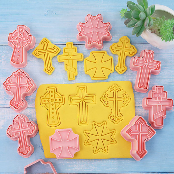 8st Cross Cookie ters Plast 3D tecknad pressbar kex Mol one size