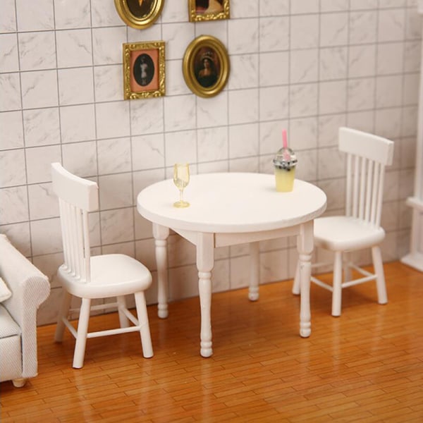 1/12 dockhus miniatyrmöbler vitt matbord i trä Set Table