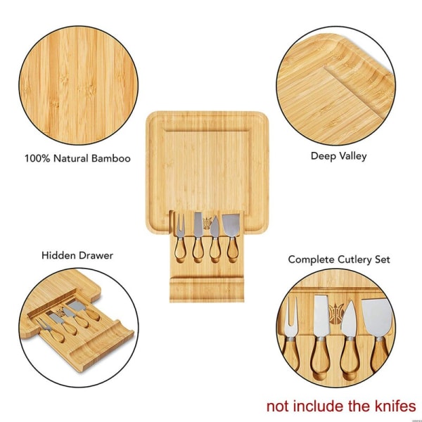 Praktiska verktyg Trä bambu ostskärare Slicer Set Board träfärg 33x33x3,8cm