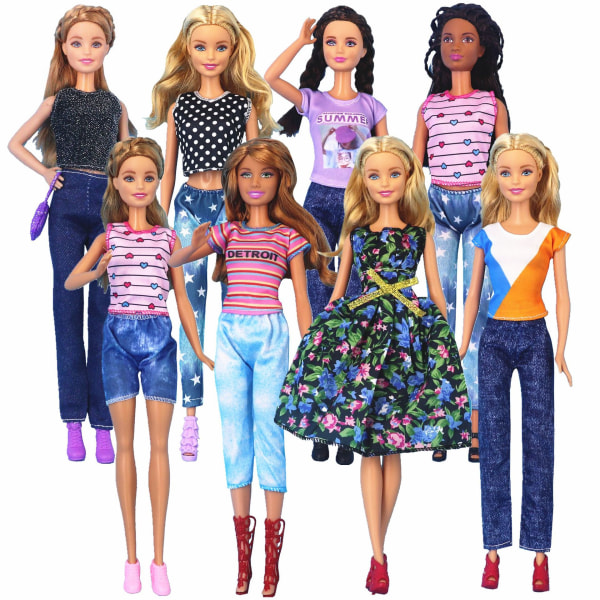 8 stycken 30cm Barbie docka kläder Mode pälströja coa A E
