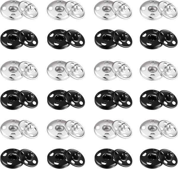 24 set sydda tryckknappar (12mm), sydda tryckknappar, svart sil
