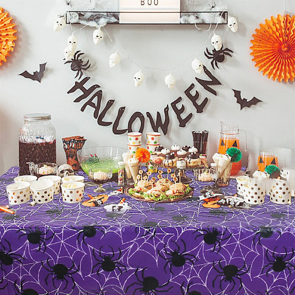 bordsduk pumpa spindelnät fladdermus plast grå grey